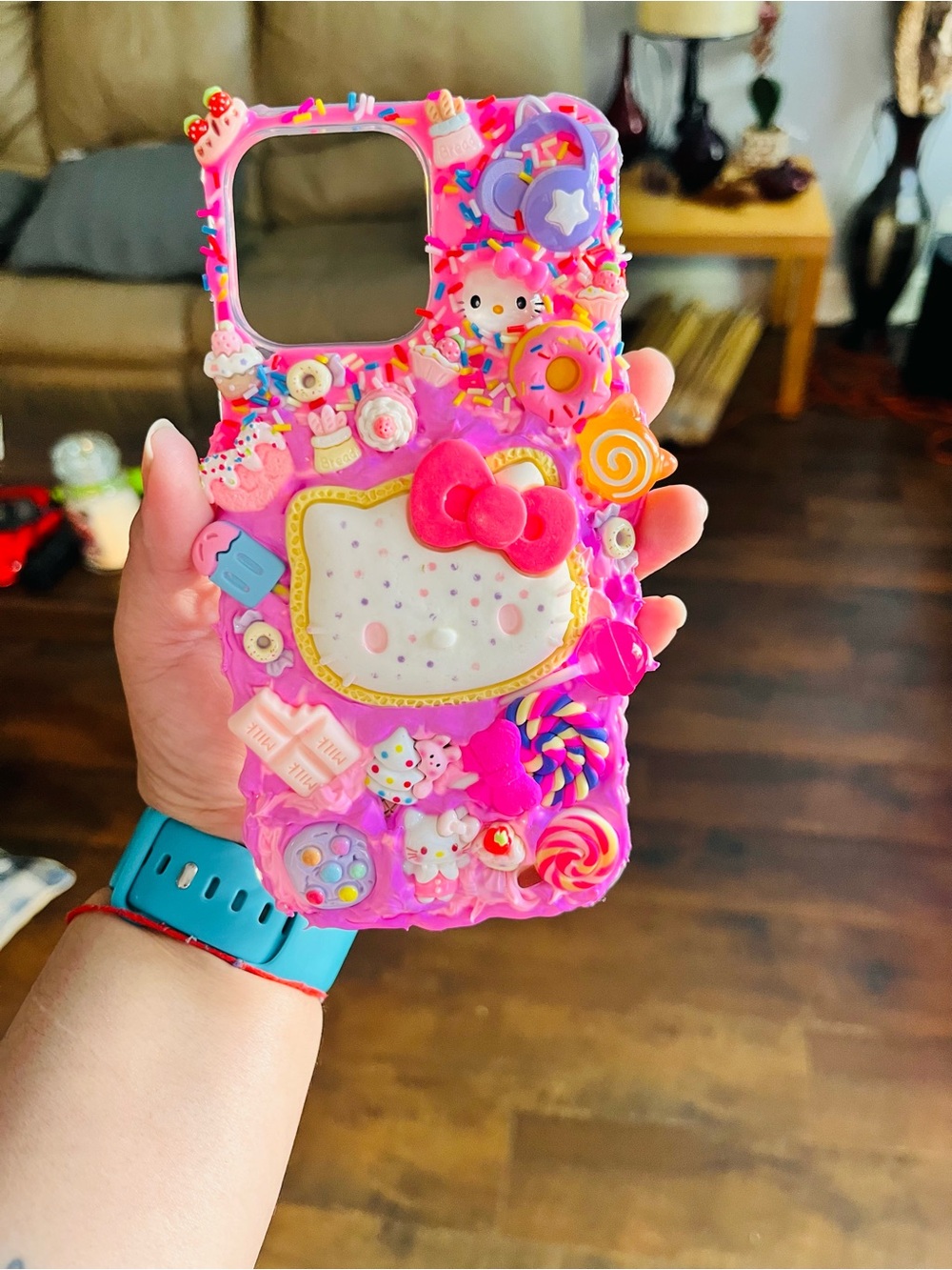 Handmade Hello Kitty Pink Phone Case with Candy Charms for any phone model - Picture 4 of 10